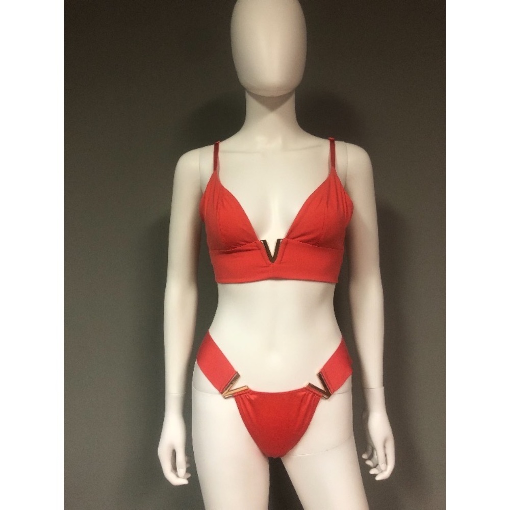 Victoria's Secret 2 piece coral swimsuit bikini, gold V's